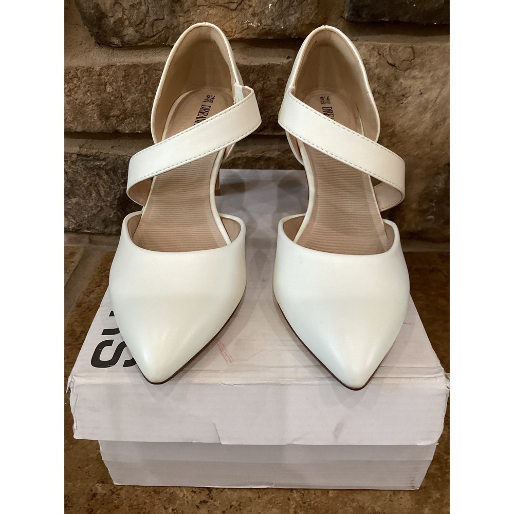 Dream Pairs White Pointed Toe Asymmetrical Strap Pumps SDPU2350W Womens 7.5 New - Picture 5 of 8